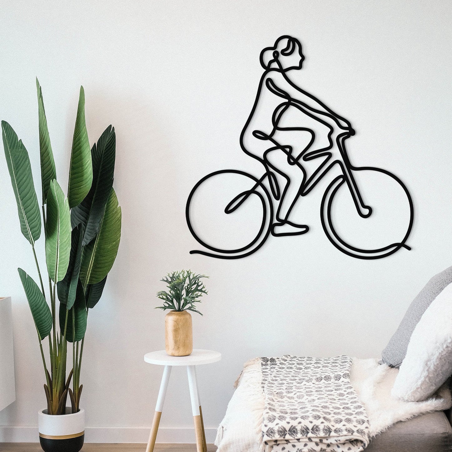 Woman Riding Bike Metal Line Sign Led Light, Minimalist Wall Art, Xmas Birthday Gift for Cyclist Daughter, Biker Gift Cycling Gifts for Girl