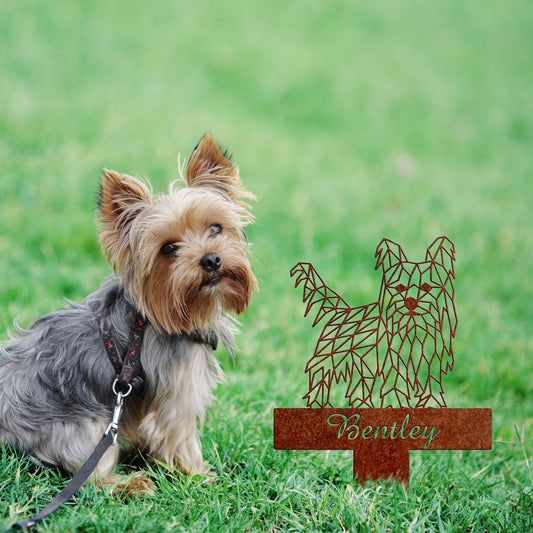 Yorkshire Terrier Geometric Garden Stake Rusty, Rusted Metal Yard Art, Dog Garden Sign, Vintage Outdoor Decor, Geometric Dog Gift