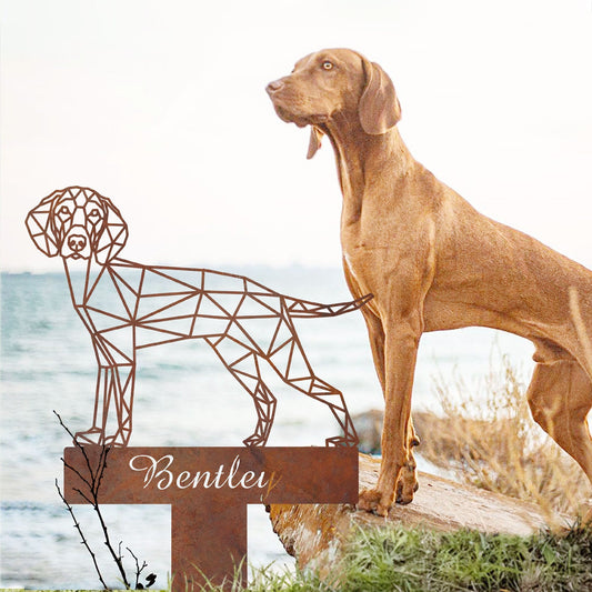 Vizsla Geometric Garden Stake Rusty, Vizsla Rusted Metal Yard Art, Dog Garden Sign, Vintage Outdoor Decor, Geometric Dog Gift