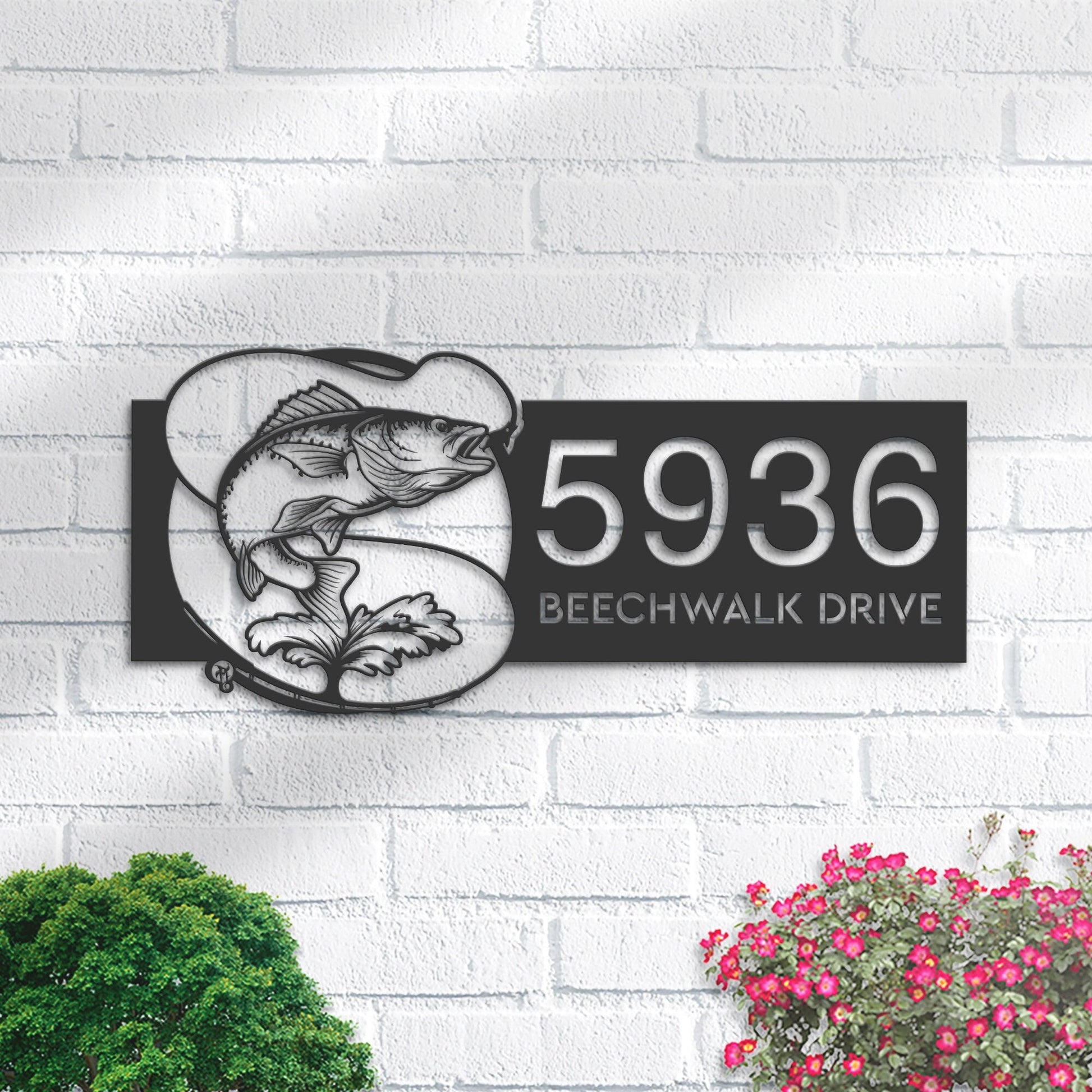 Personalized Walleye fishing rod bait hook Metal Address Sign House number Hanging Address Plaque Yard Sign Outdoor Sign Garden Stake