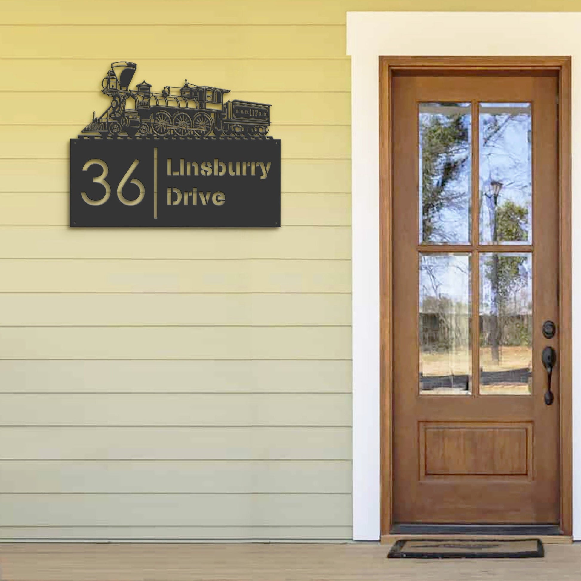 Personalized Train Metal Address Sign House number Hanging Address Plaque Yard Sign Outdoor Sign Garden Stake