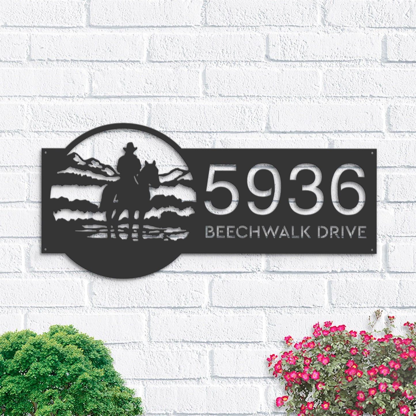 Personalized Western Cowboy Wild West Metal Address Sign House number Hanging Address Plaque Yard Sign, Outdoor Sign Garden Stake