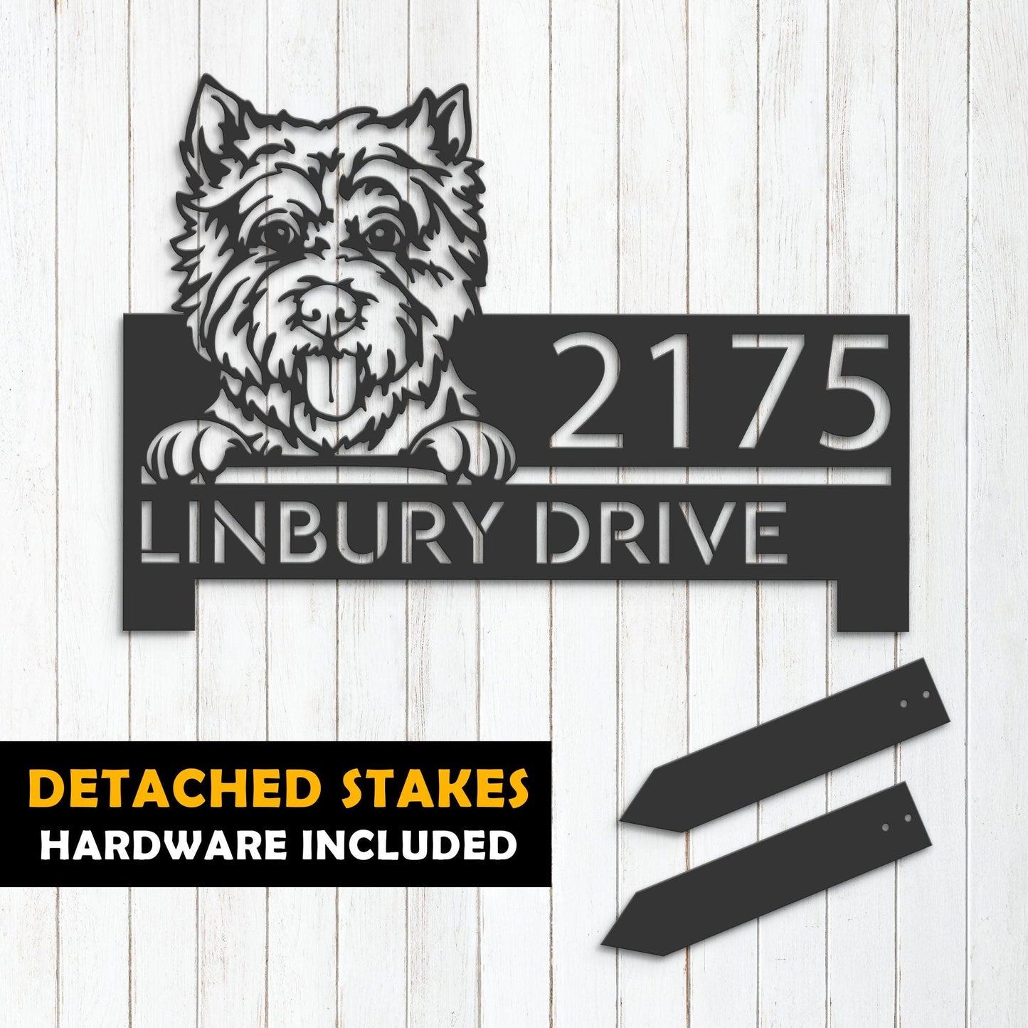 Personalized Westie Dog, Cute puppy Metal Address Sign House number Hanging Address Plaque Yard Sign Outdoor decor Garden Stake