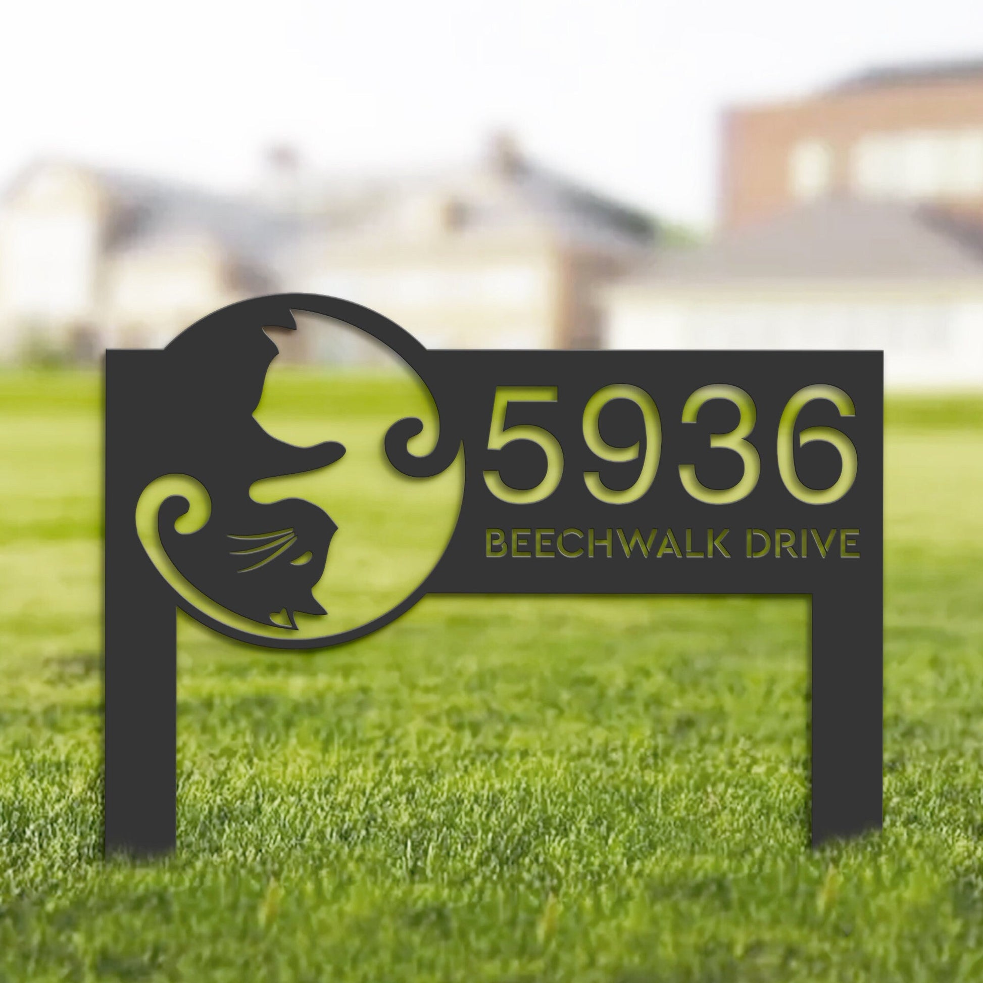 Personalized Yin Yang cat cute kitten pet Metal Address Sign House number Hanging Address Plaque Yard Sign Outdoor Sign Garden Stake