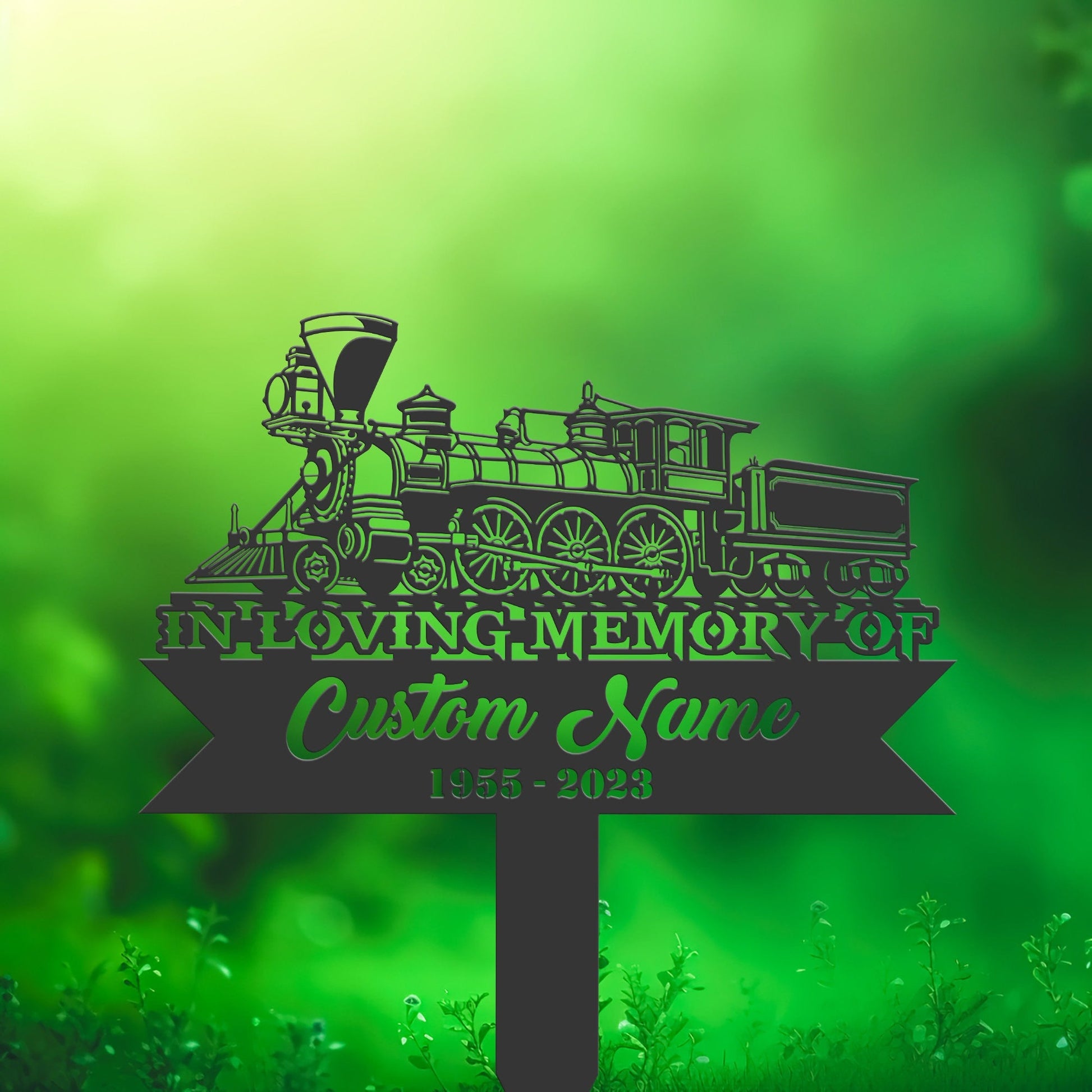 Personalized Train Memorial Stake, Metal Stake, Sympathy Sign, Grave Marker, Remembrance Stake