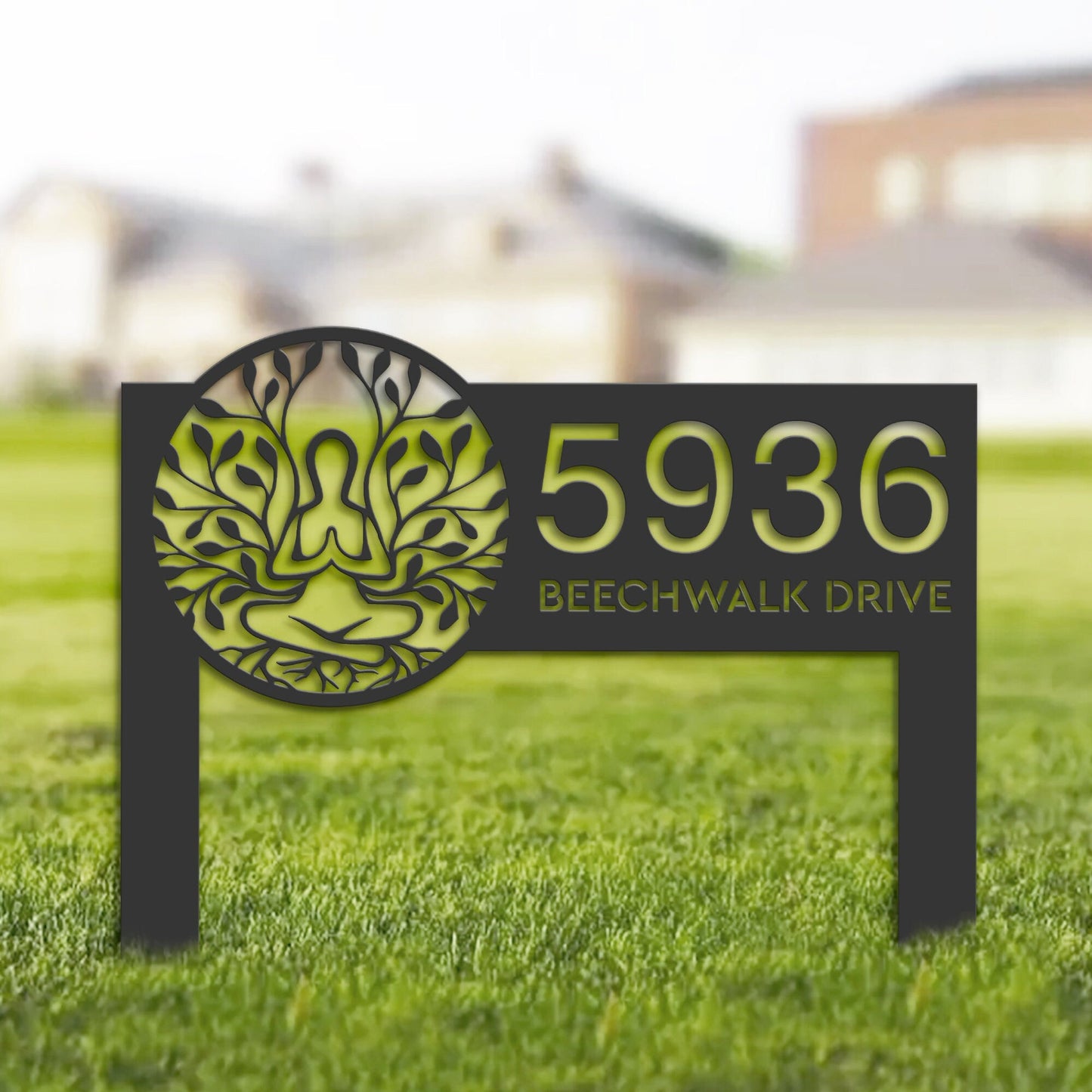 Personalized Tree Of Life yoga Metal Address Sign House number Hanging Address Plaque Yard Sign Outdoor Sign Garden Stake