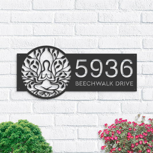 Personalized Tree Of Life yoga Metal Address Sign House number Hanging Address Plaque Yard Sign Outdoor Sign Garden Stake