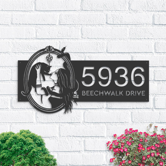 Personalized Witch and black cat Metal Address Sign House number Hanging Address Plaque Yard Outdoor Sign Garden Stake