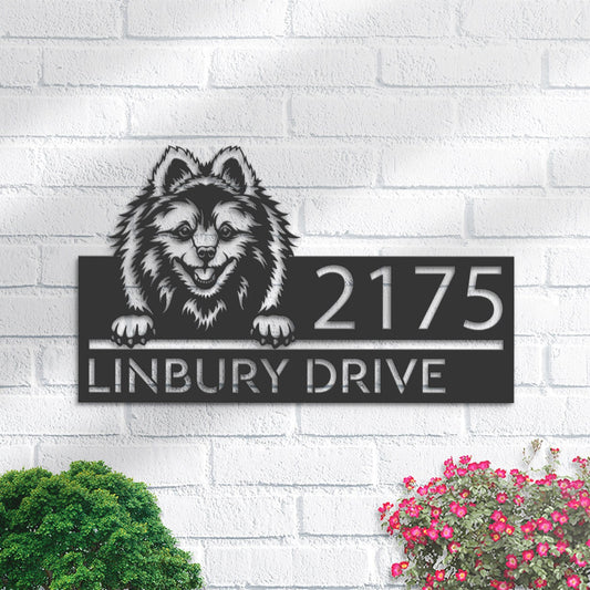 Personalized Volpino dog, Puppy Metal Address Sign House number Hanging Address Plaque Yard Sign Outdoor decor Garden Stake