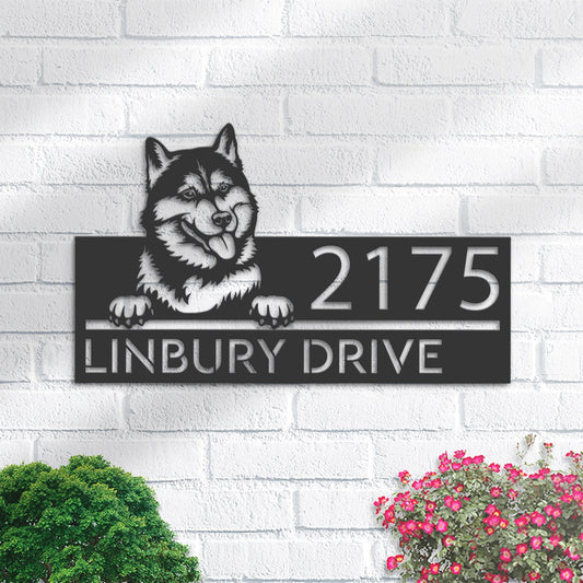 Personalized Siberian Husky dog, Puppy Metal Address Sign House number Hanging Address Plaque Yard Sign Outdoor decor Garden Stake