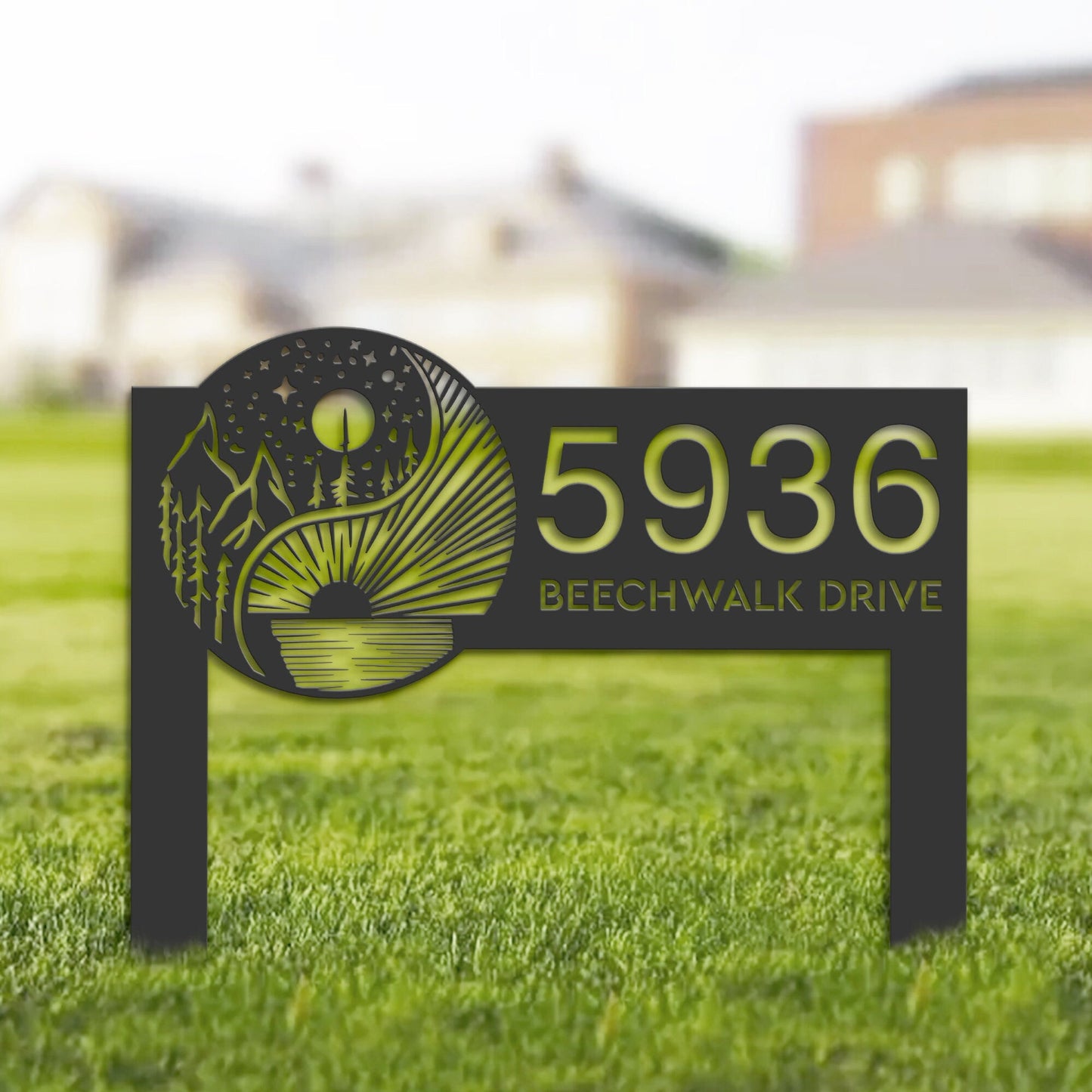 Personalized Yin Yang sun and moon Metal Address Sign House number | Hanging Address Plaque | Yard Sign, Outdoor Sign | Garden Stake