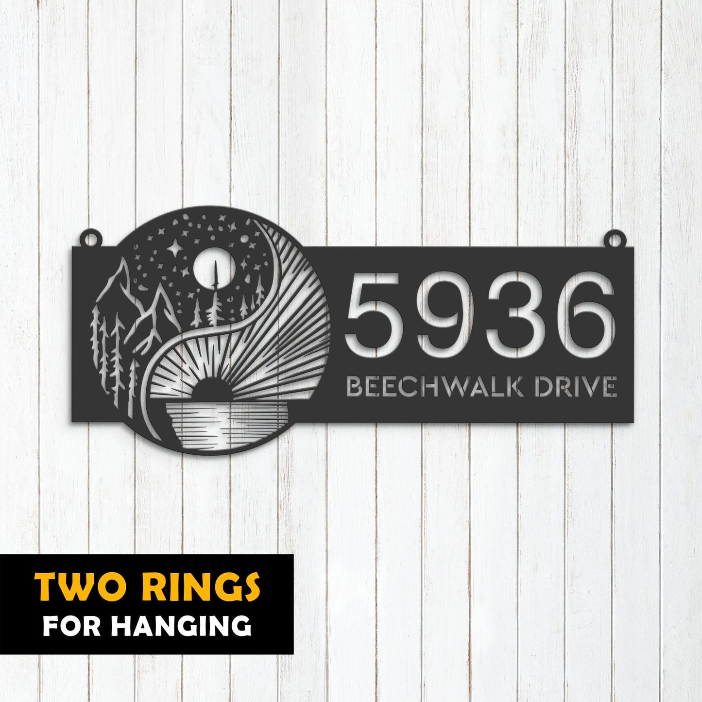 Personalized Yin Yang sun and moon Metal Address Sign House number | Hanging Address Plaque | Yard Sign, Outdoor Sign | Garden Stake