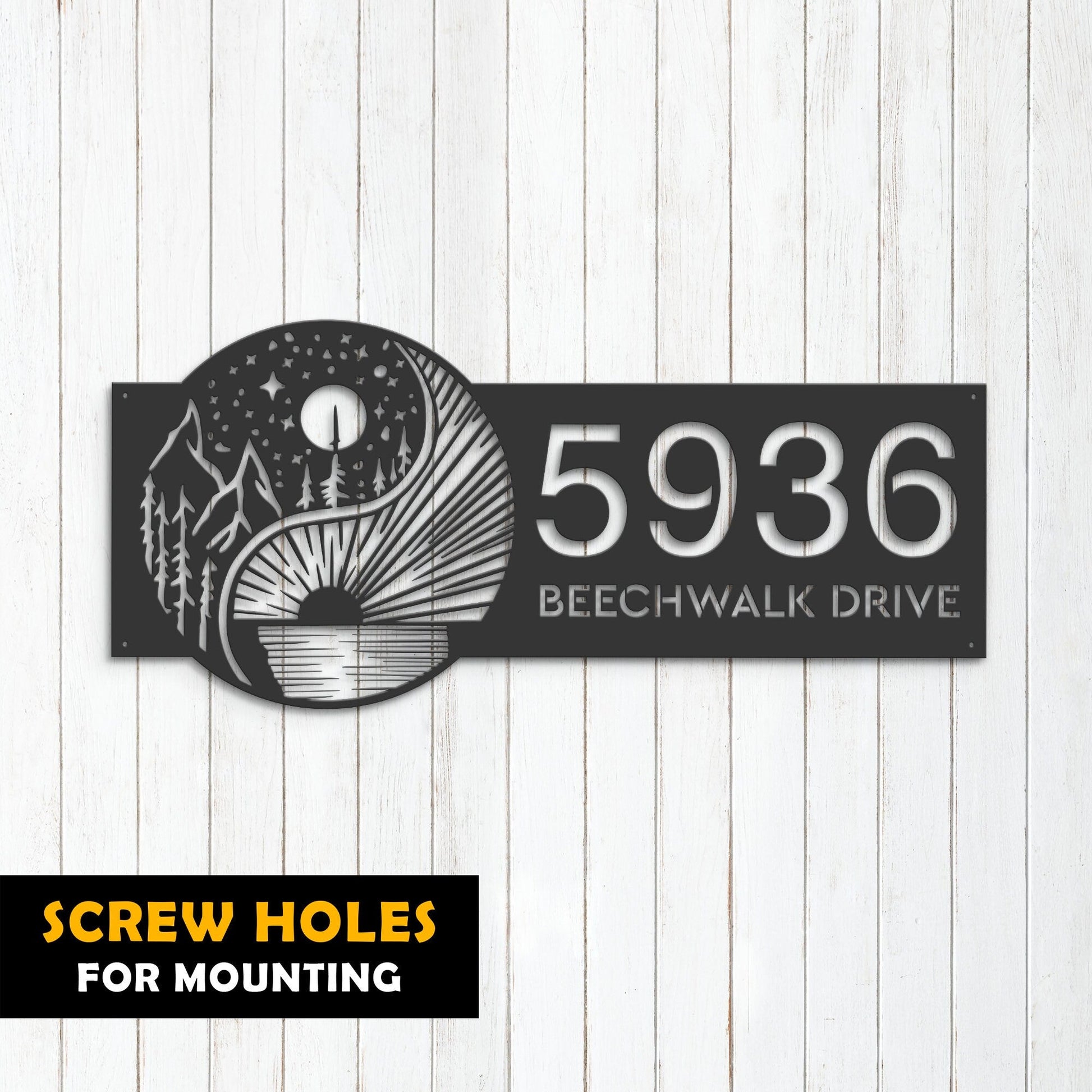 Personalized Yin Yang sun and moon Metal Address Sign House number | Hanging Address Plaque | Yard Sign, Outdoor Sign | Garden Stake