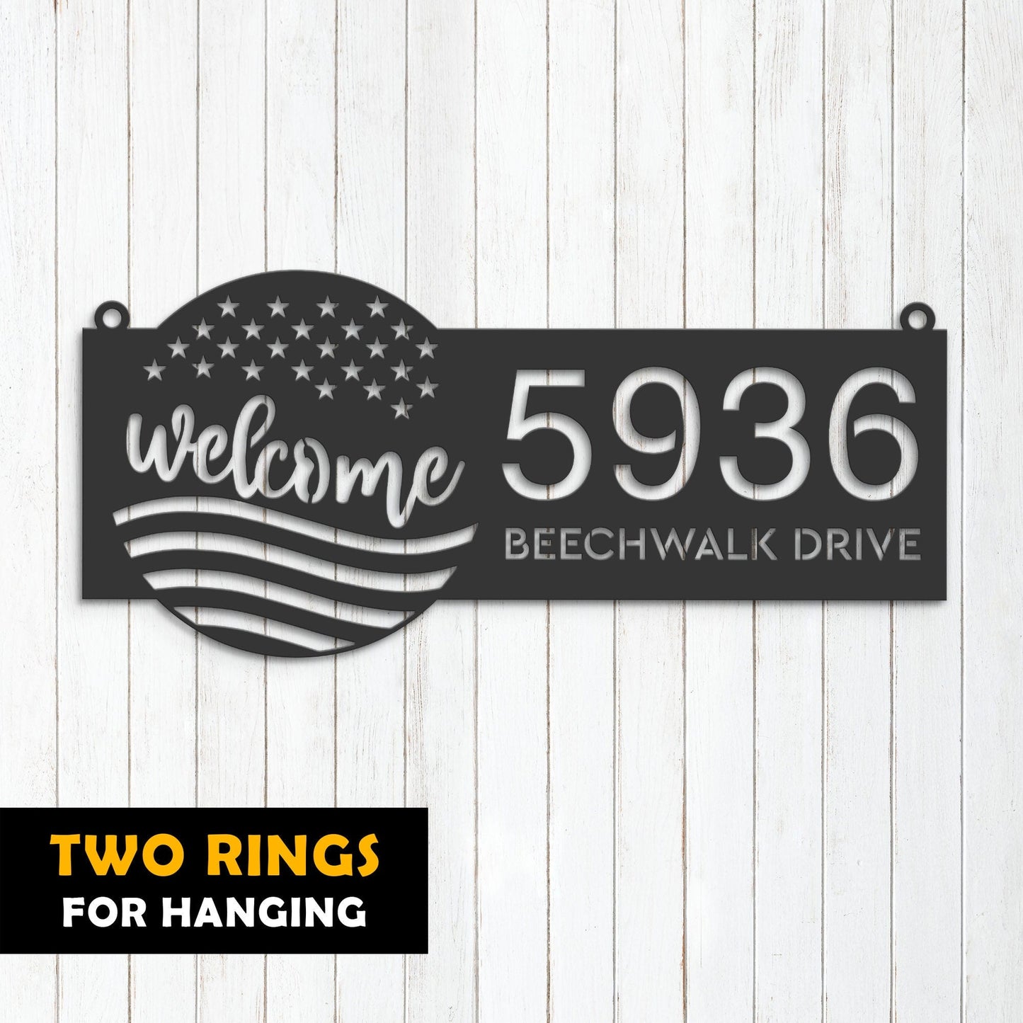 Personalized Welcome US flag 4th of July Metal Address Sign House number Hanging Address Plaque Yard Sign Outdoor decor Garden Stake