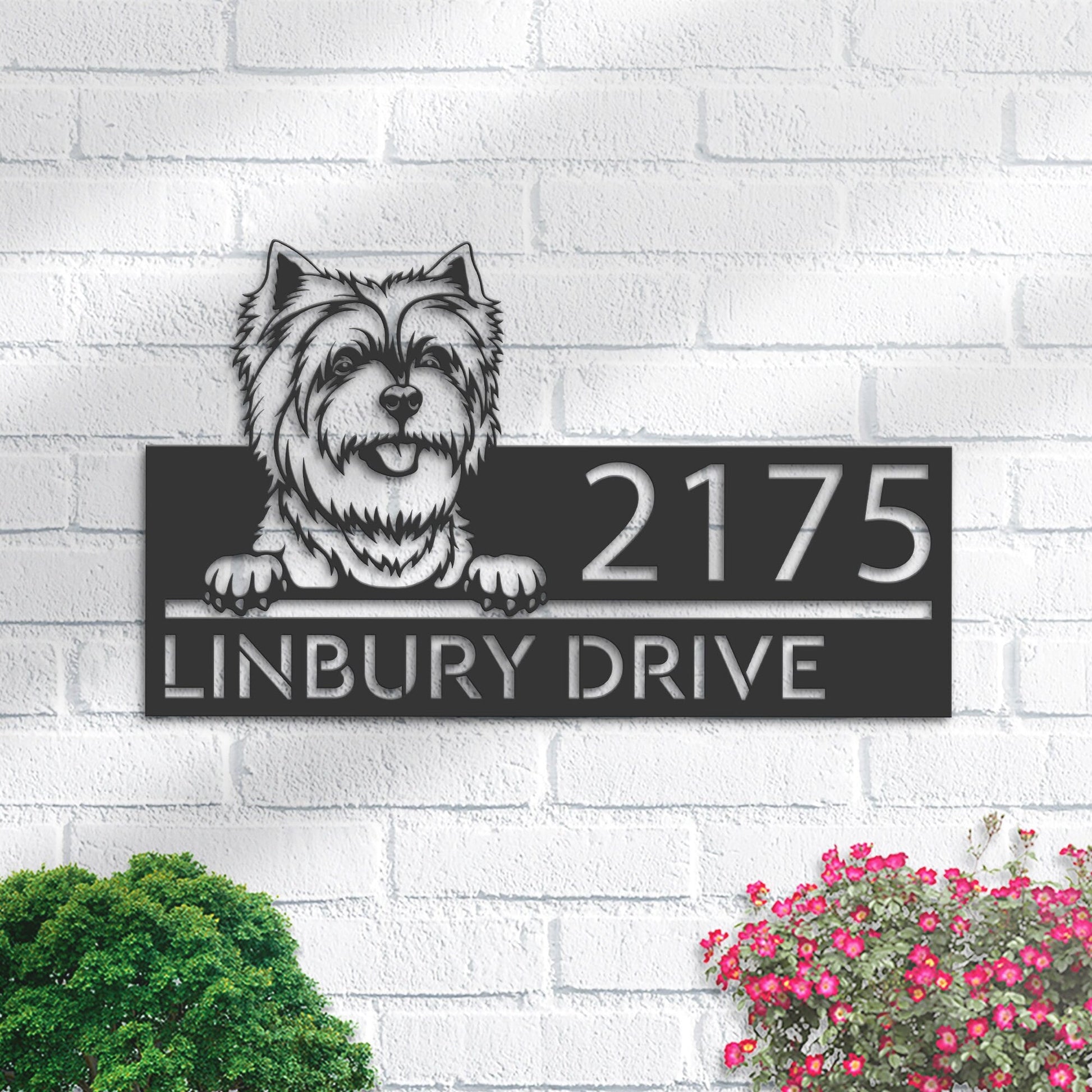 Personalized West Highland White Terrier dog Metal Address Sign House number Hanging Address Plaque Yard Sign Outdoor decor Garden Stake