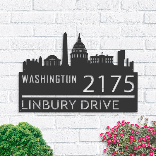 Personalized Washington city skyline Metal Address Sign Hanging Address Plaque house number Yard Outdoor Sign Garden Stake