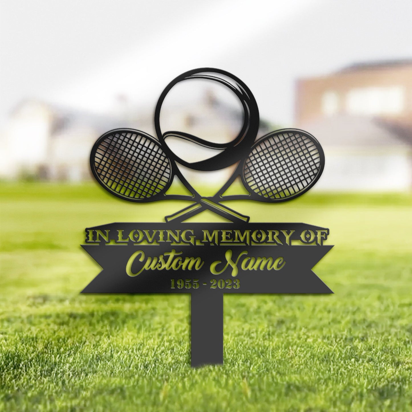 Personalized Tennis racket and ball tennis player Memorial Stake, Metal Stake, Sympathy Sign, Grave Marker, Remembrance Stake