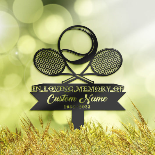 Personalized Tennis racket and ball tennis player Memorial Stake, Metal Stake, Sympathy Sign, Grave Marker, Remembrance Stake