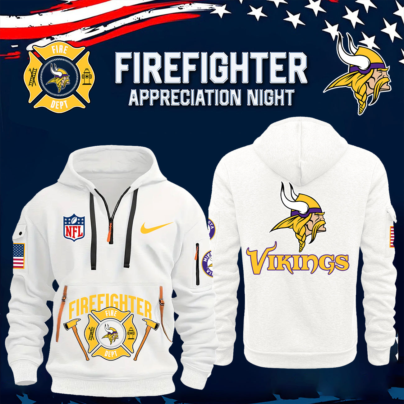 Premium Minnesota Vikings Merch - Minnesota Vikings x 2025 Firefighter Appreciation Night Premium Limited Hoodie - Gear Up For Game Day