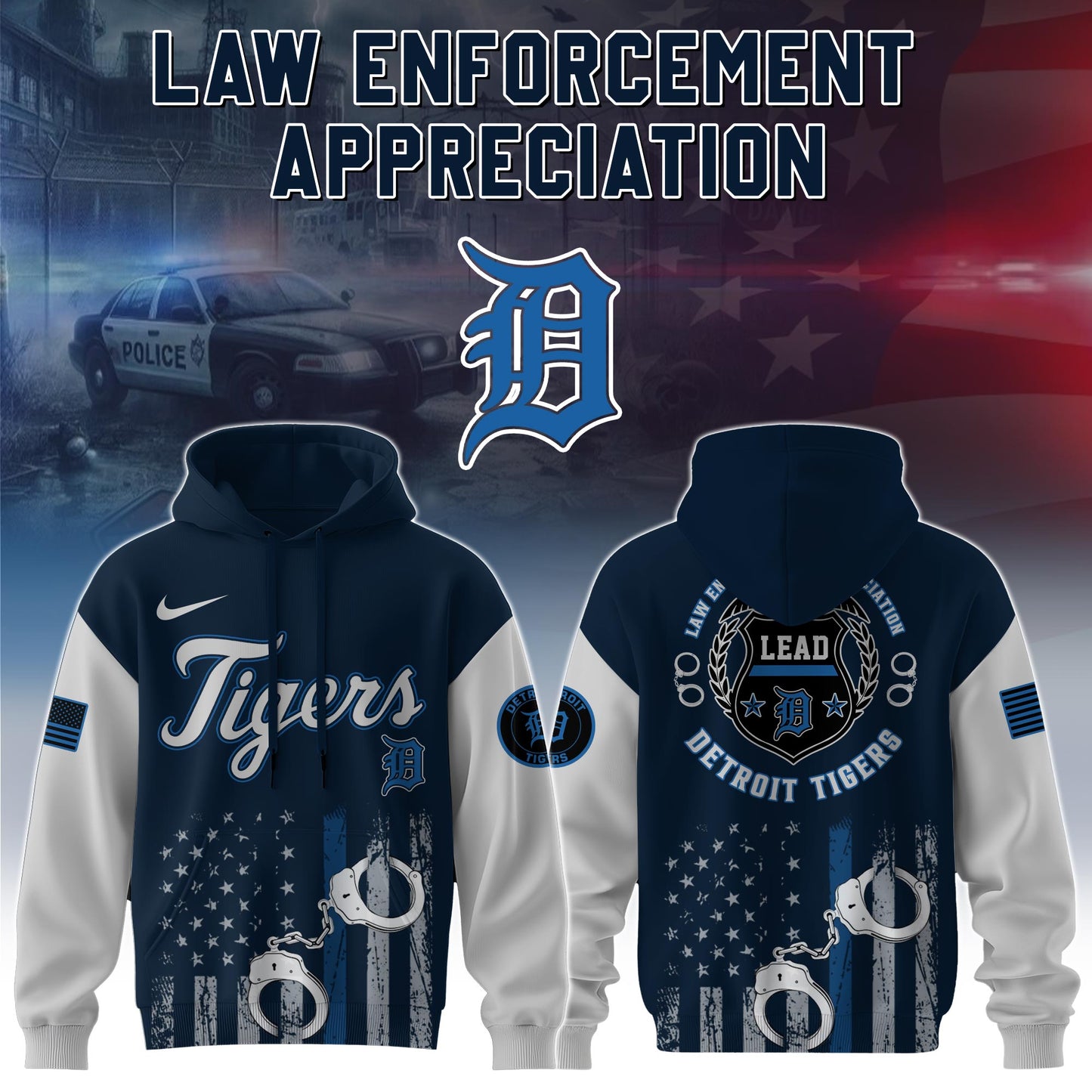 .  Detroit Tigers MLB x Law Enforcement Appreciation Day Hoodie Limited