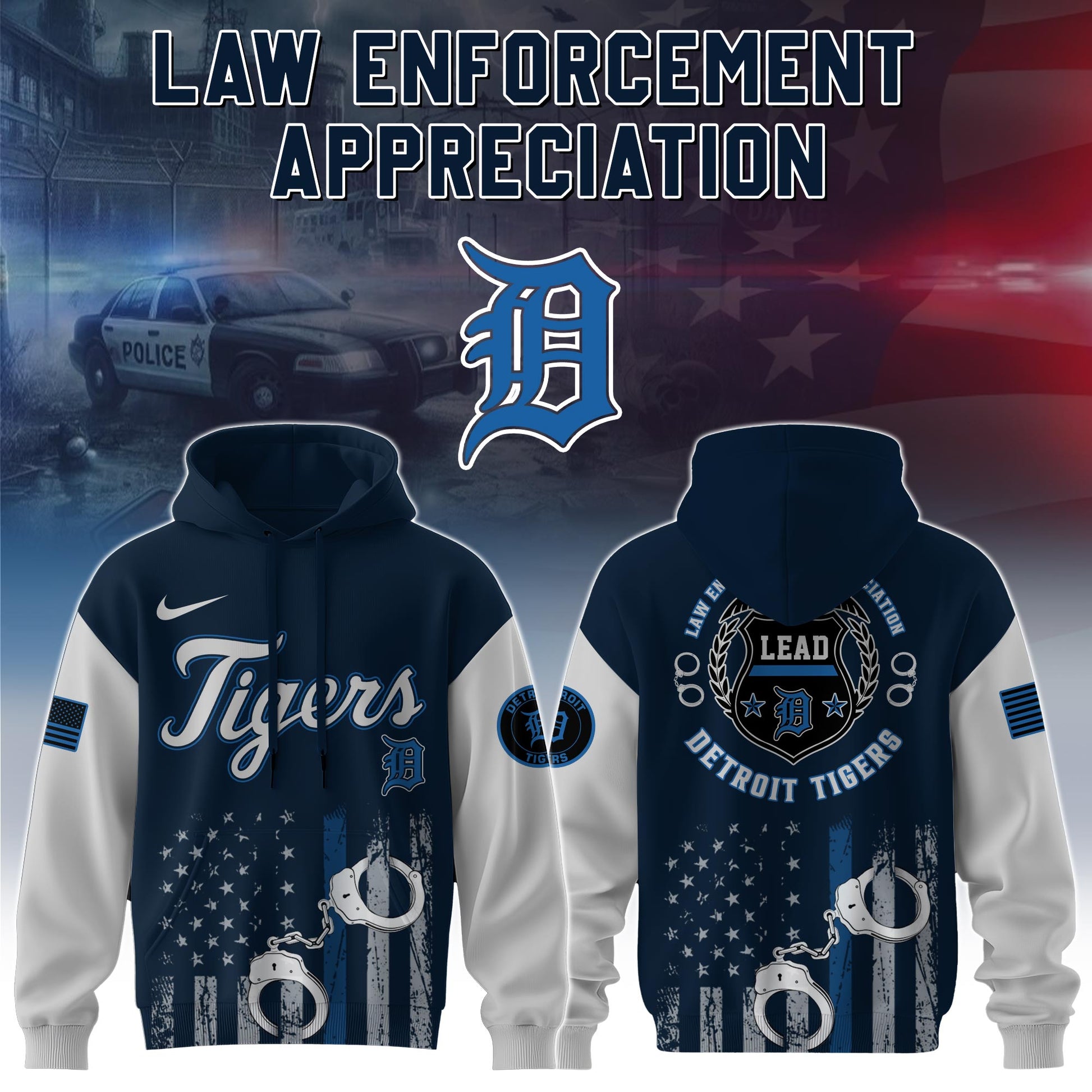 .  Detroit Tigers MLB x Law Enforcement Appreciation Day Hoodie Limited