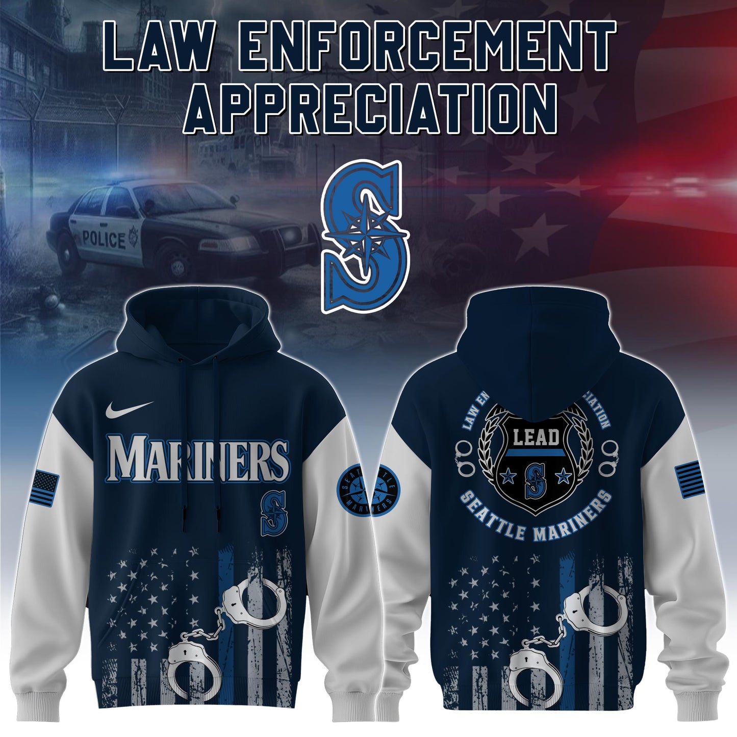 . Seattle Mariners MLB x Law Enforcement Appreciation Day Hoodie Limited