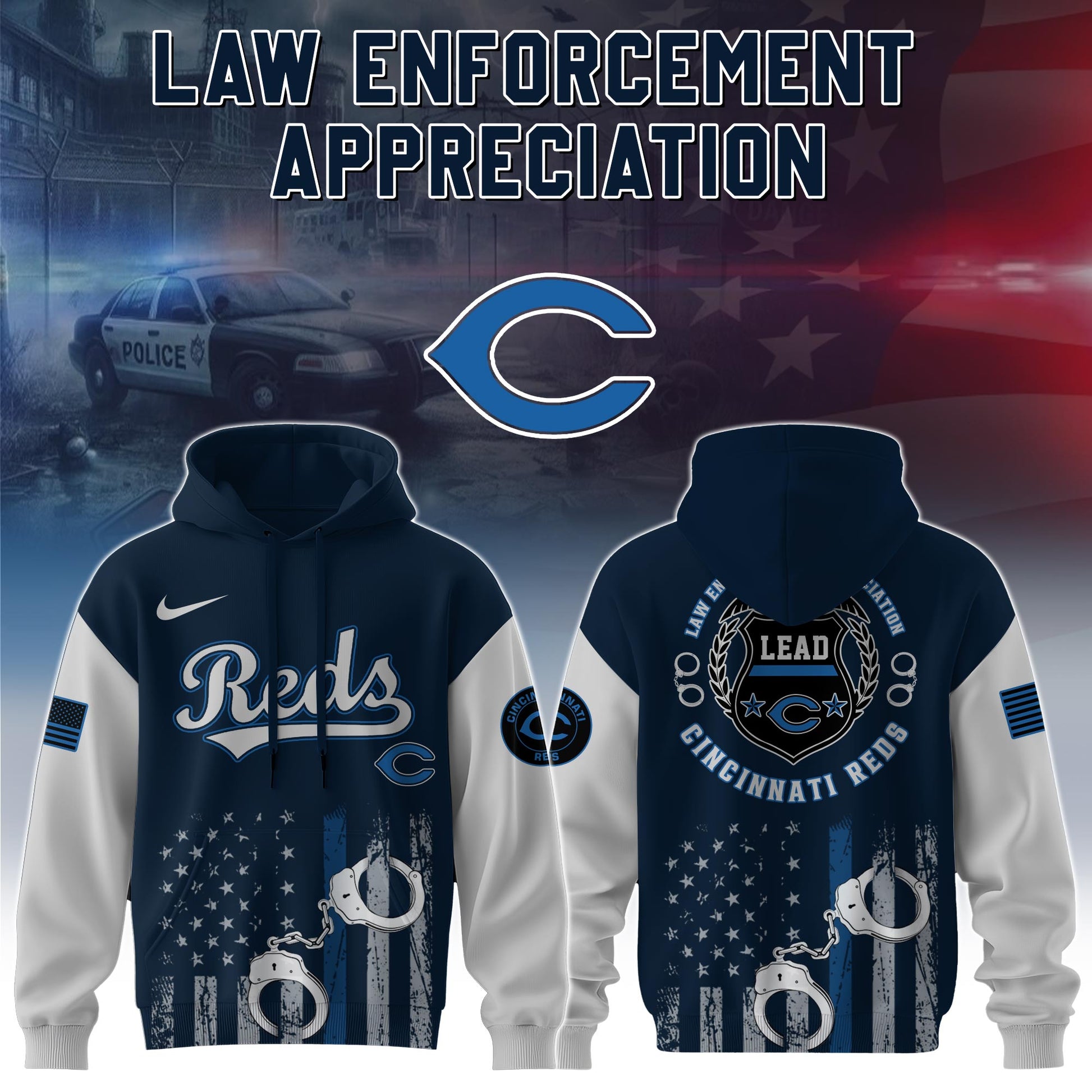 . Cincinnati Reds MLB x Law Enforcement Appreciation Day Hoodie Limited