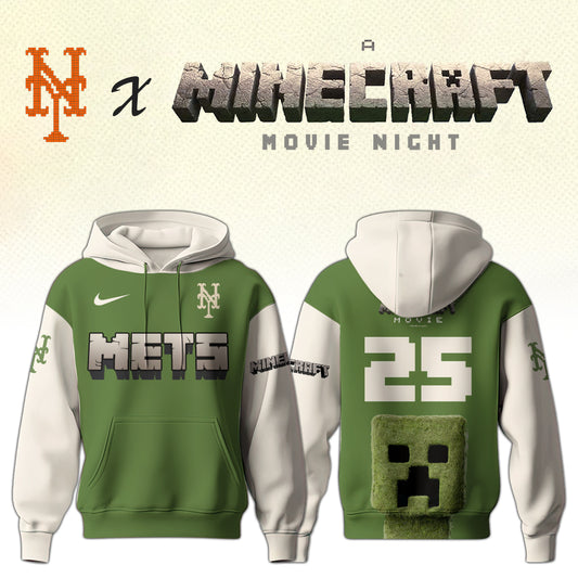 ,     New York Mets MLB x A MINECRAFT MOVIE Night Hoodie Editions Limited 01