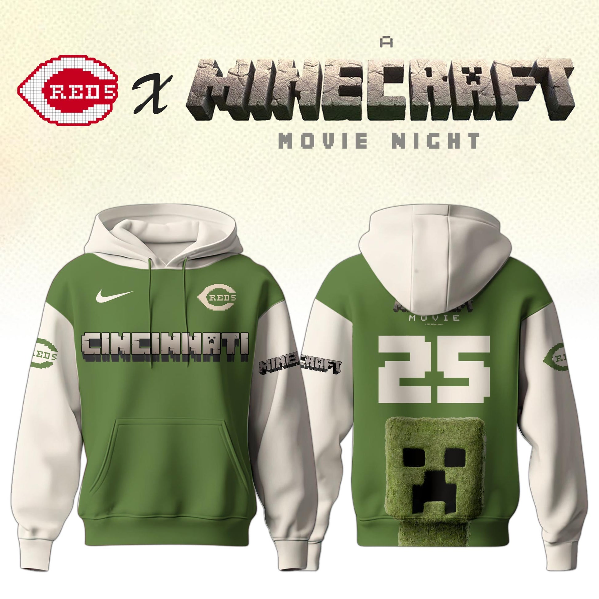 ,  Cincinnati Reds MLB x A MINECRAFT MOVIE Night Hoodie Editions Limited