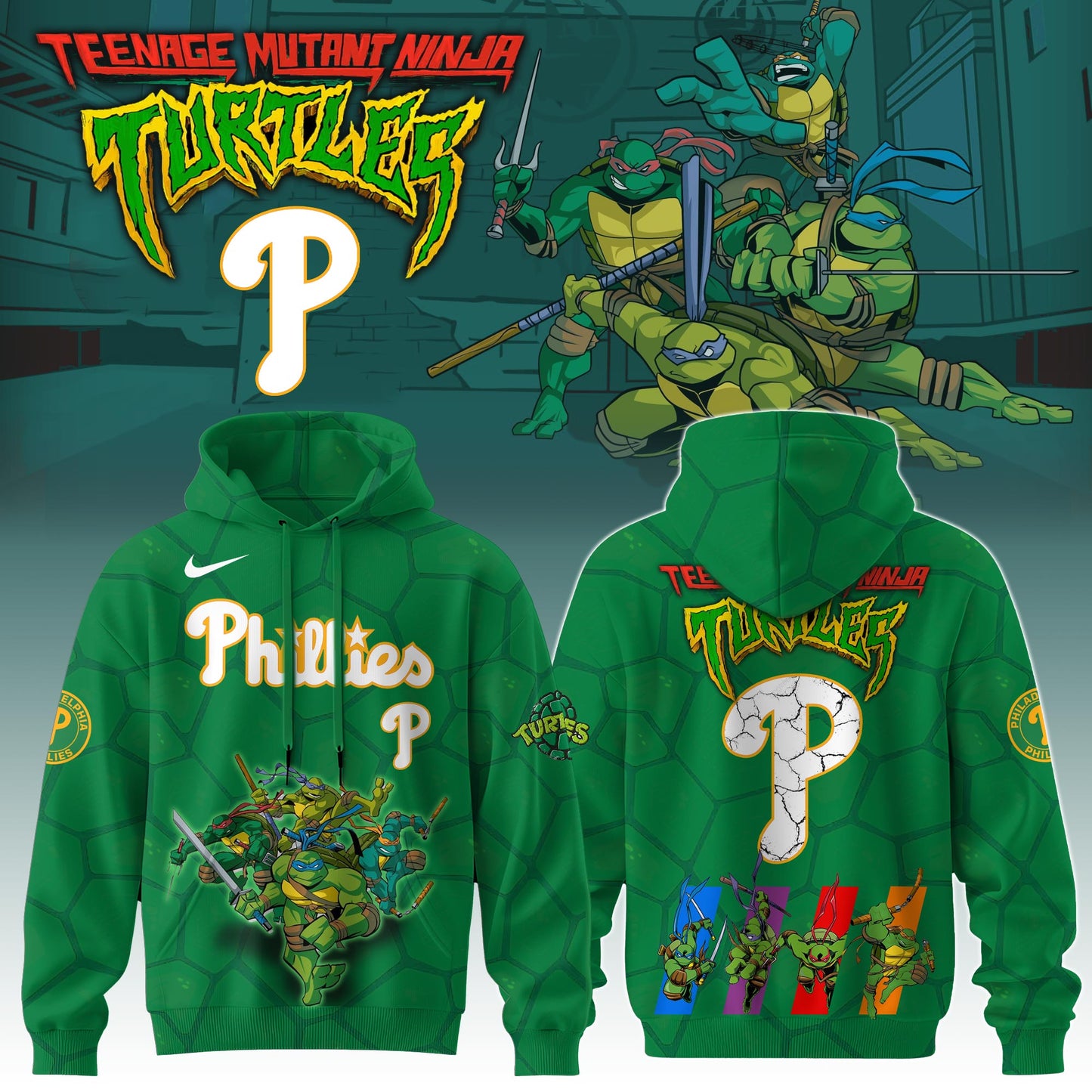 .       Philadelphia Phillies MLB x Ninja Turtles Special Edition Hoodie 2025