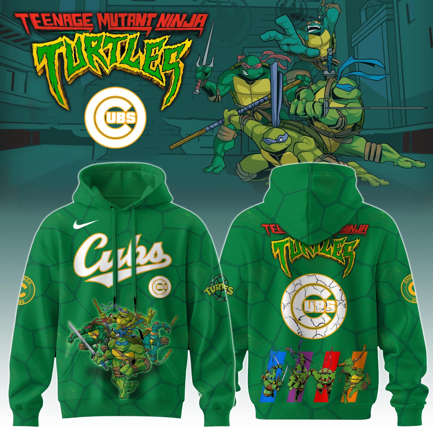 .        Chicago Cubs MLB x Ninja Turtles Special Edition Hoodie 2025