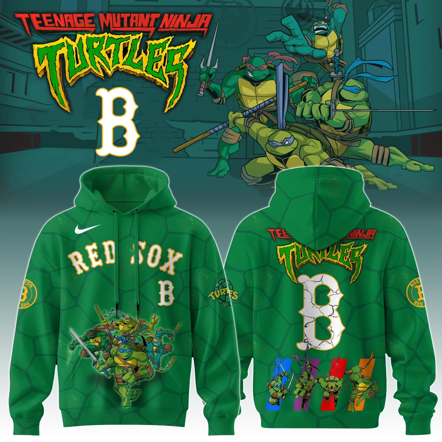 .        Boston Red Sox MLB x Ninja Turtles Special Edition Hoodie 2025