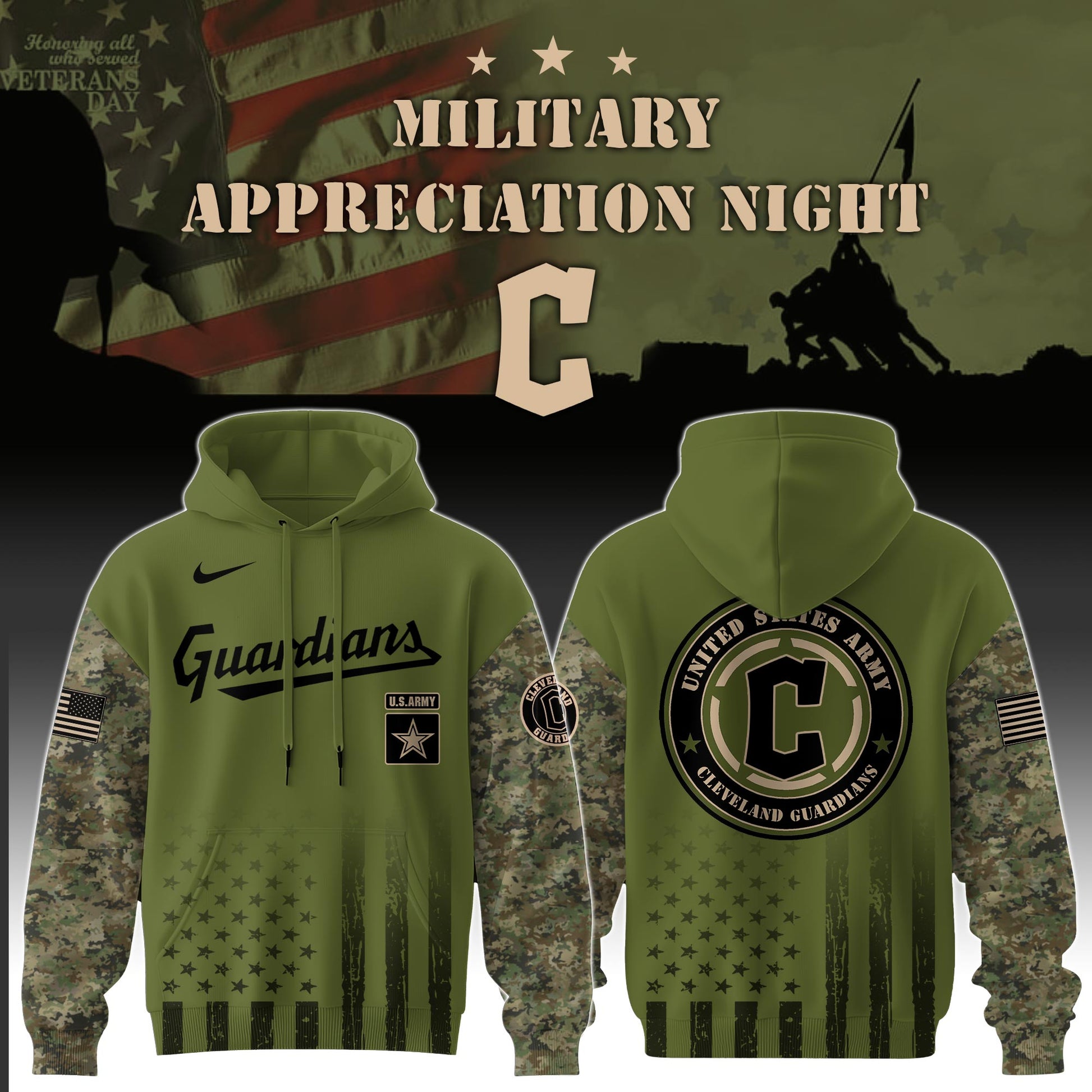 _Cleveland Guardians x MLB x Army Military Appreciation Night  Hoodie Editions Limited