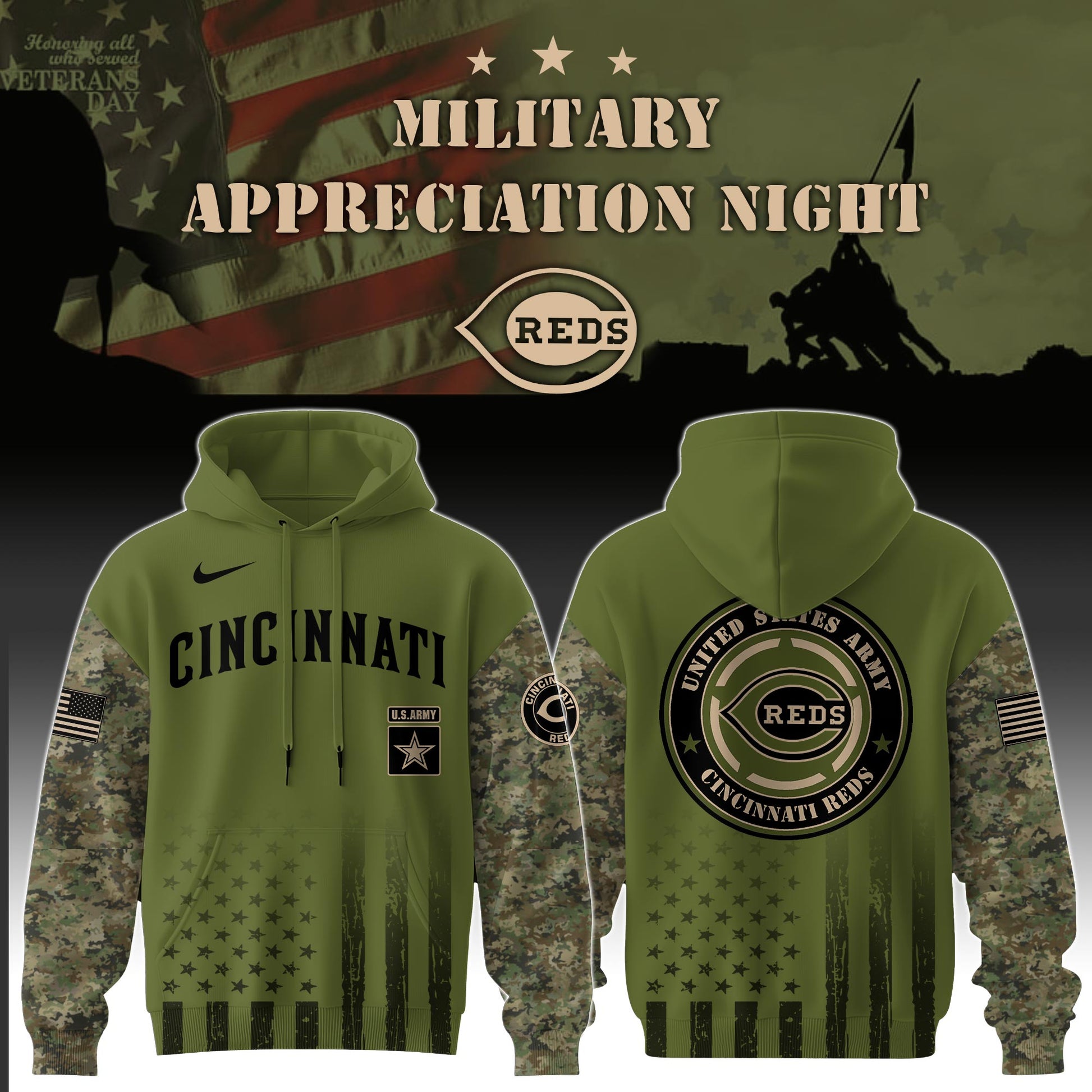 _Cincinnati Reds x MLB x Army Military Appreciation Night Hoodie Editions Limited