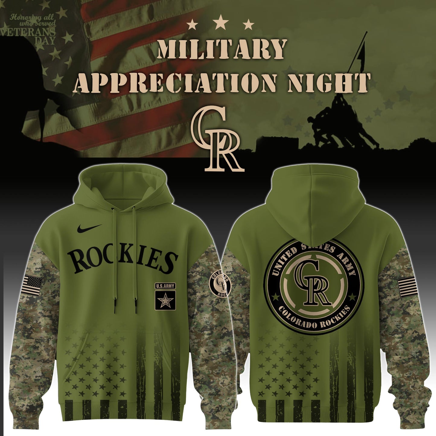 _Colorado Rockies x MLB x Army Military Appreciation Night Hoodie Editions Limited