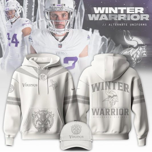 Premium Minnesota Vikings Merch - Minnesota  Vikings Football Winter Warrior Limited Edition Hoodie 2025 - Gear Up For Game Day