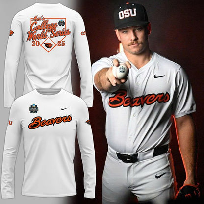 Special New Beavers Baseball Men's College World Series White Long Sleeve Shirt 2
