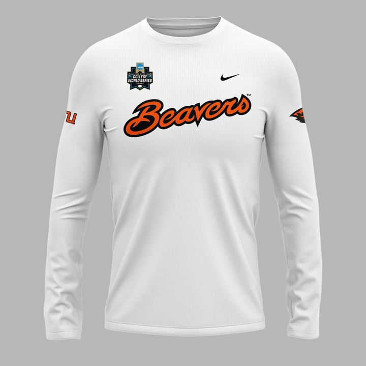 Special New Beavers Baseball Men's College World Series White Long Sleeve Shirt 2