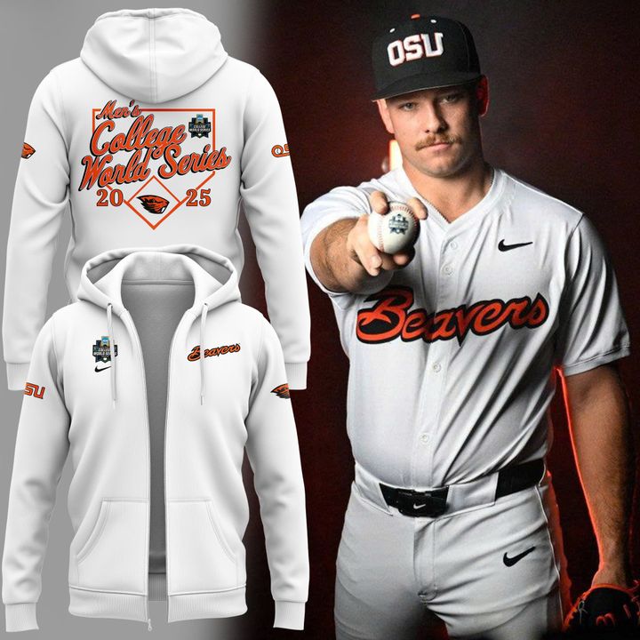 Special New Beavers Baseball Men's College World Series White Zip Hoodie 2