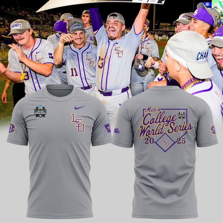 Special New Men's College World Series LSU Grey Tshirt