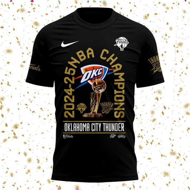 OKC Thunder Basketball Black T-Shirt 2025 Champions - OKC Thunder Won For City Shirt