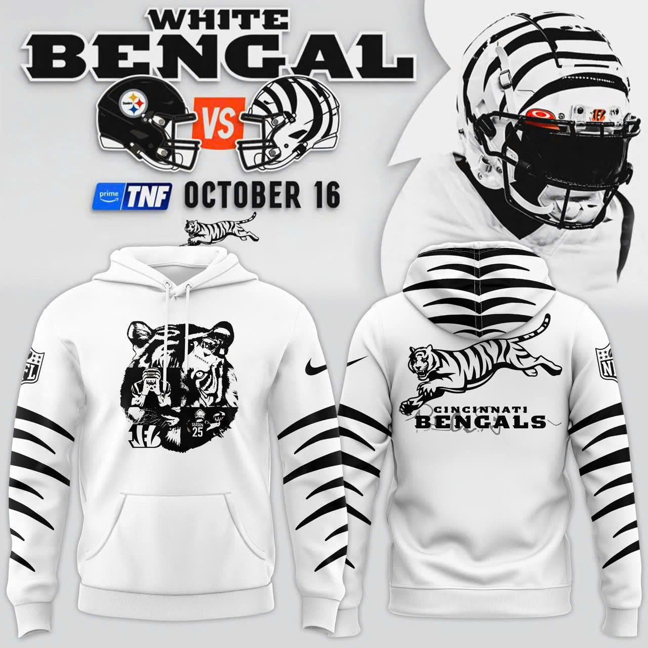 Cincinnati Bengals White New 2025 Special Hoodie(v3)
