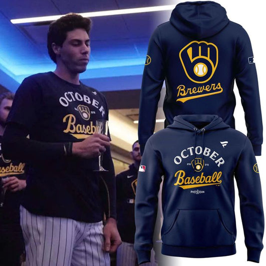 Special New October Ready 2025 Postseason Brewers Uniform Navy Hoodie