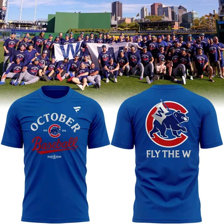 Special New October Ready "Chicago Cubs Fly The W" Flag Wordmark T-Shirt