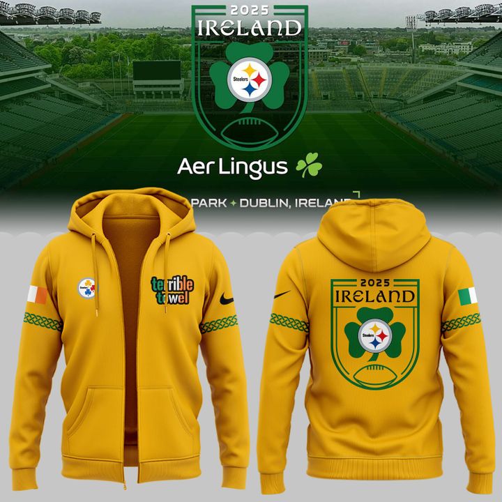 Pittsburgh Steelers 2025 Ireland game Zip Hoodie - Yellow