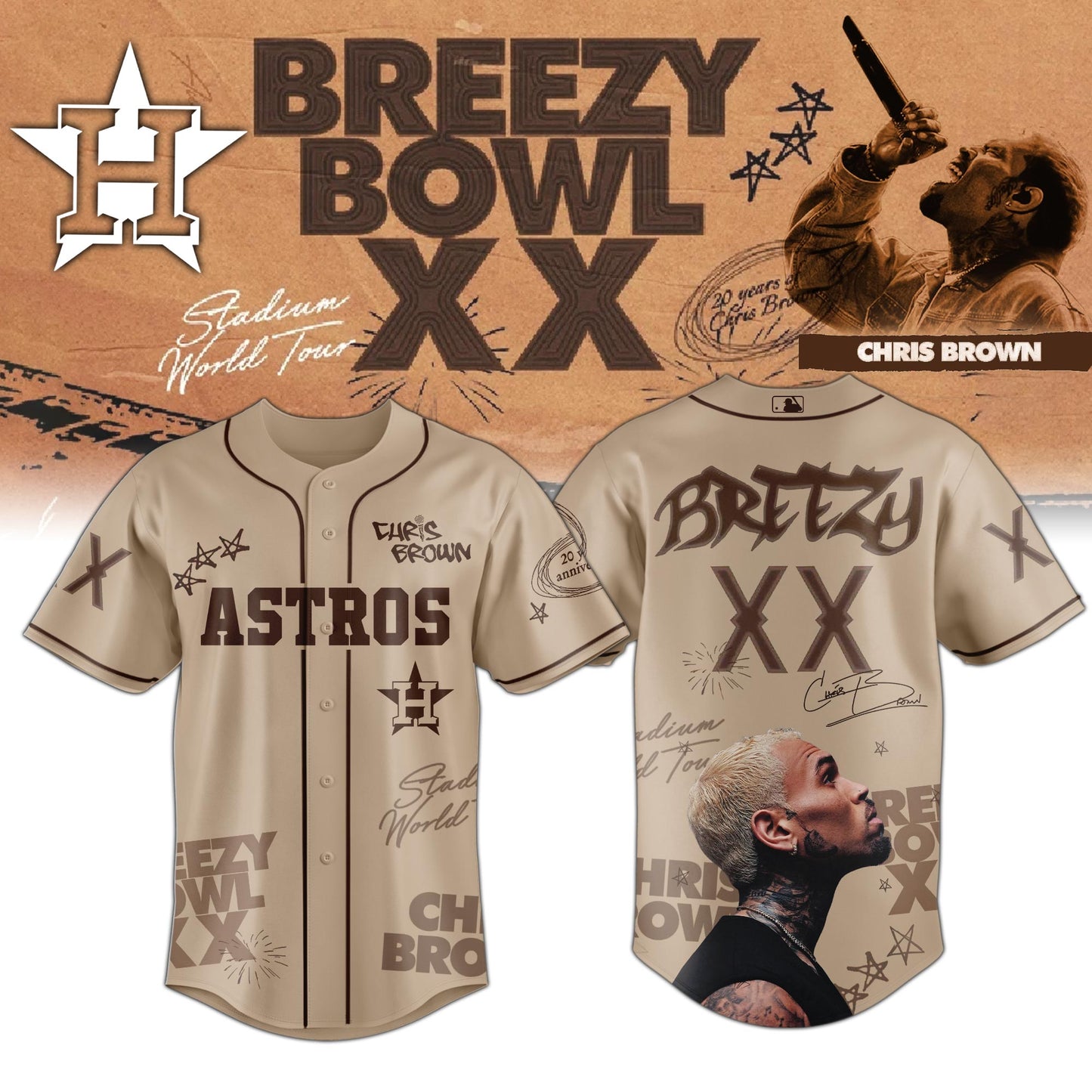 Chris Brown Breezy Bowl XX World Tour 2025 Jersey Editions Limited Brown