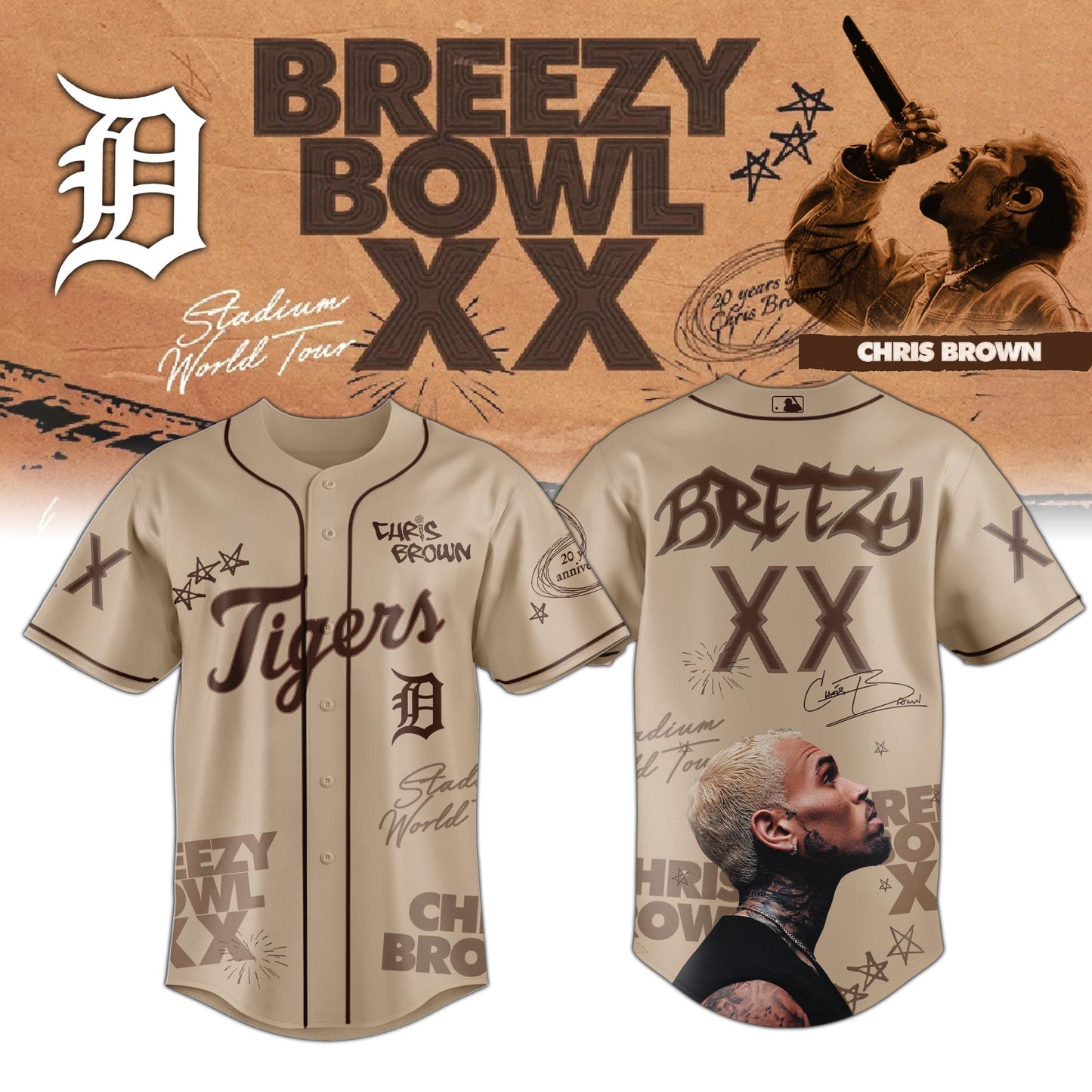 Chris Brown Breezy Bowl XX World Tour 2025 Jersey Editions Limited Brown