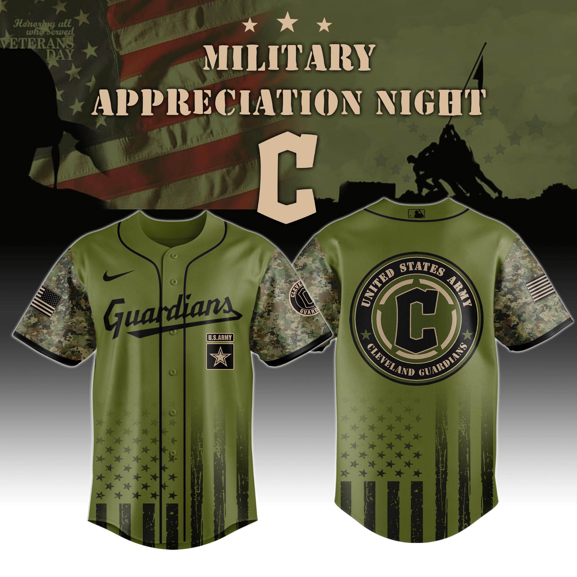 _Cleveland Guardians MLB x Army Military Appreciation Night Jersey Editions Limited 2025