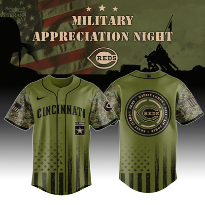 _Cincinnati Reds MLB x Military Appreciation Night (Army, Navy, USAF, USMC, USCG) Jersey Editions Limited 2025 V2