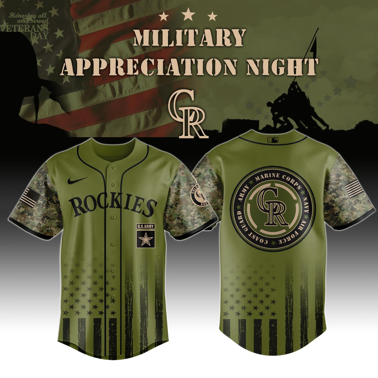 _Colorado Rockies MLB x Military Appreciation Night (Army, Navy, USAF, USMC, USCG) Jersey Editions Limited 2025 V2